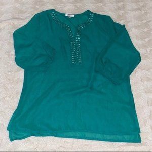 Lady Sun Neon Green Sheer Studded Statement Blouse